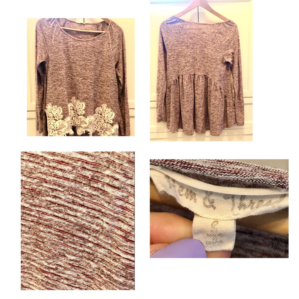 Hem & Thread Long sleeve Maroon with Cream Detail Size Small